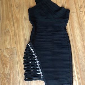 HERVE LEGER ONE STRAP BLACK DRESS